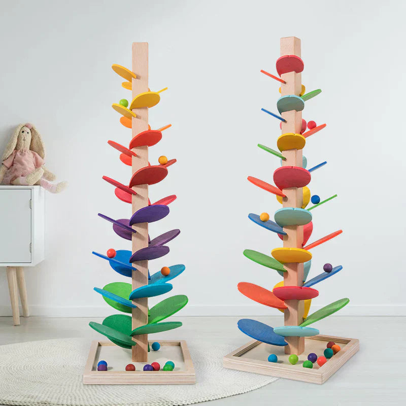 Montessori Rainbow Tower with Balls - Wooden Sensory Toy